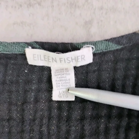 Eileen Fisher Gauzy Organic Cotton Top Womens L/XL Black Green Tan Stripes - Picture 6 of 10